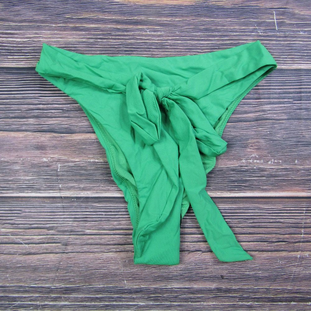 Good American NEW XS Size 0 Green 10 Ways To Wear Tie Front Bikini Bottom Swim
